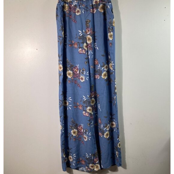 Womens Oddy Blue Floral Wide Leg Pants Blue L Polyester NWT - Picture 2 of 10